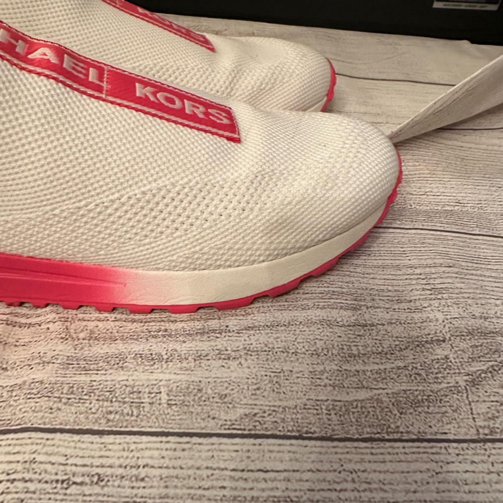 Michael Kors White and Pink Slip-On Sneakers - Picture 2 of 7